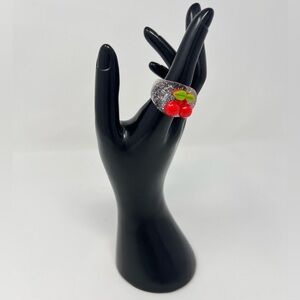 3D Cherry Ring Chunky Y2K Pink Glitter Transparent Acrylic Ring Jewelry Charm